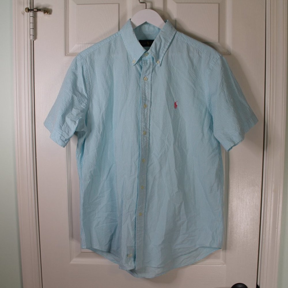 Ralph Lauren Prepster Classic Fit Seersucker Shirtsleeve Button down Size L
